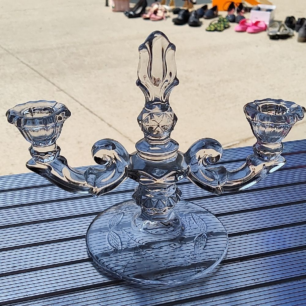 Vintage 1930s-1950s Duncan & Miller Sheffield Cut Glass Candlestick Holder